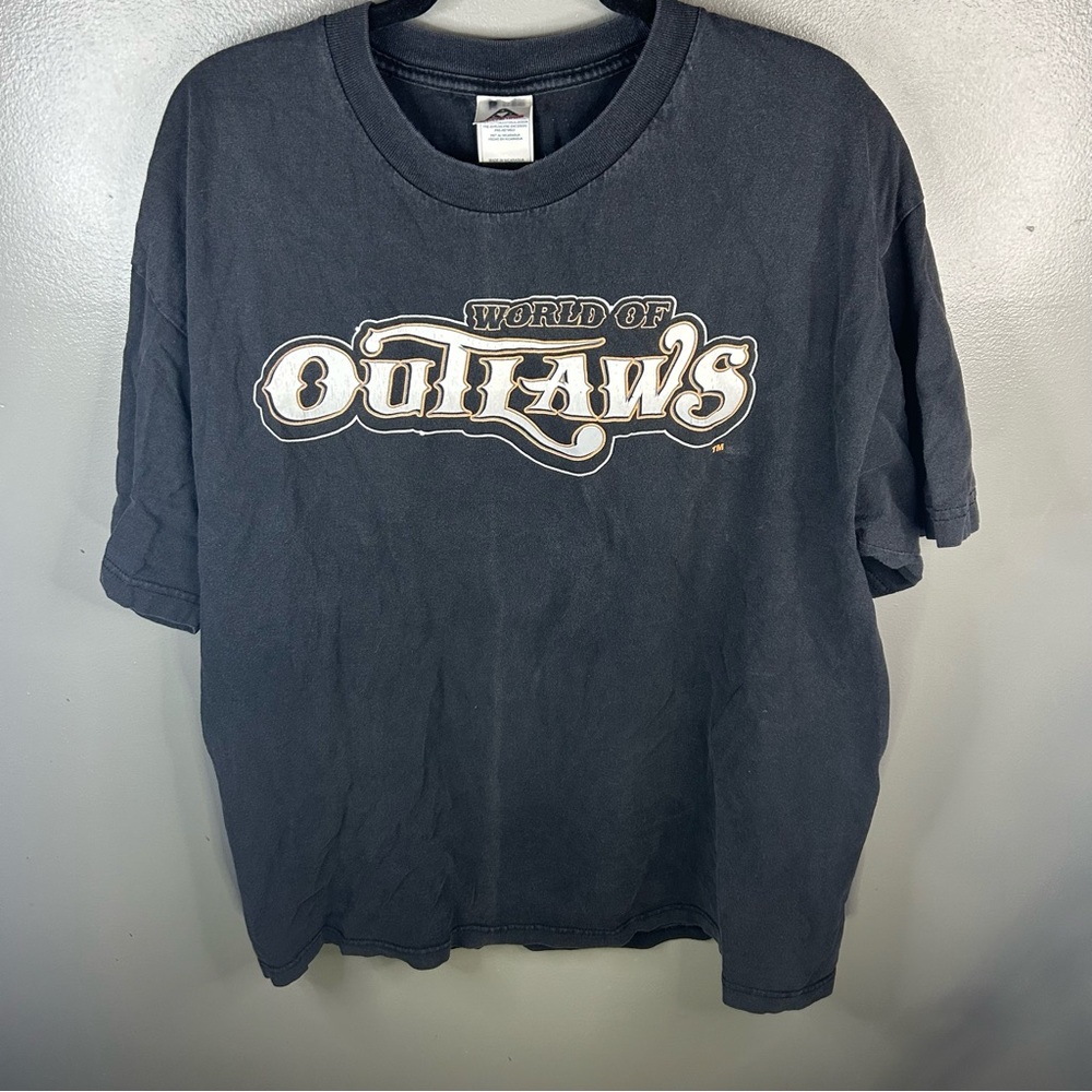 Vintage World of Outlaws Sprint Car Racing Double Sided Black Shirt Size XL